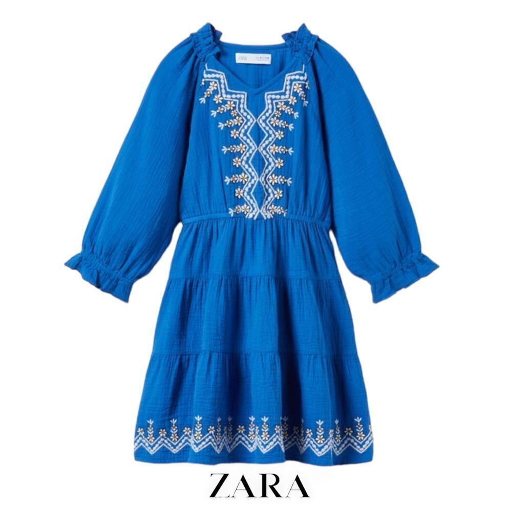 ZARA Kids | Indigo | TEXTURED EMBROIDERED DRESS